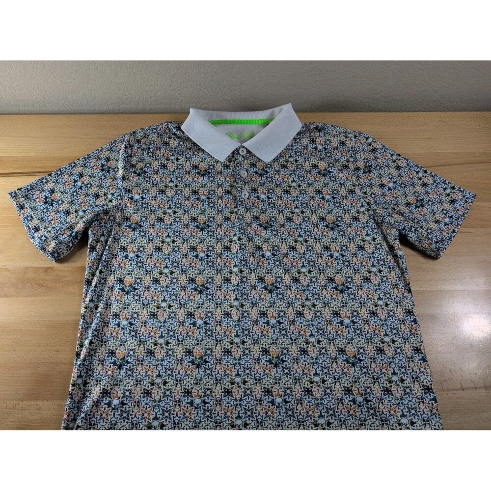 Robert Graham Polo Shirt Mens Medium Multicolor Skull Print Geometric Jersey